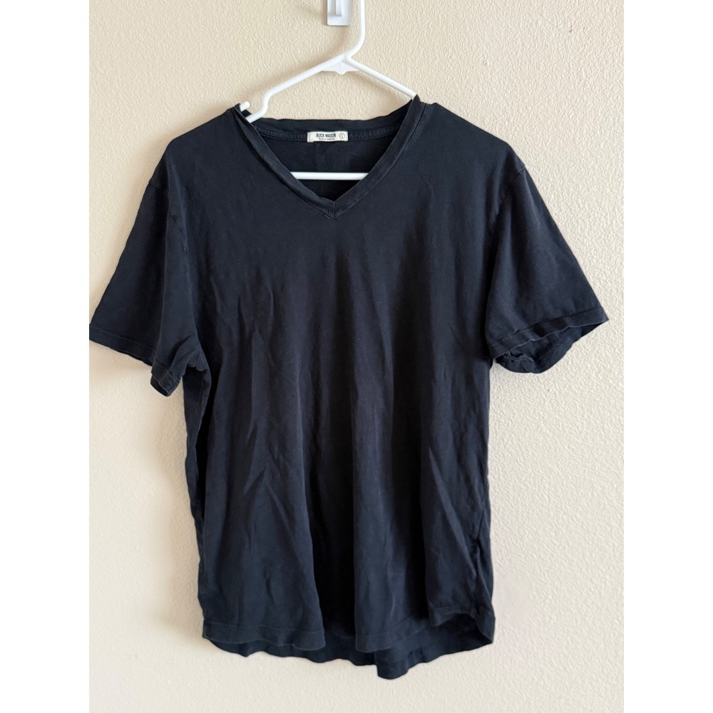Buck Mason Mens Black V-Neck Short Sleeve Curved Hem T-Shirt Made in USA Size L